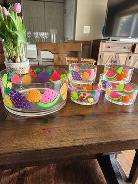 Vintage Colorful Fruit Plastic 7 Pc.  Serving Set